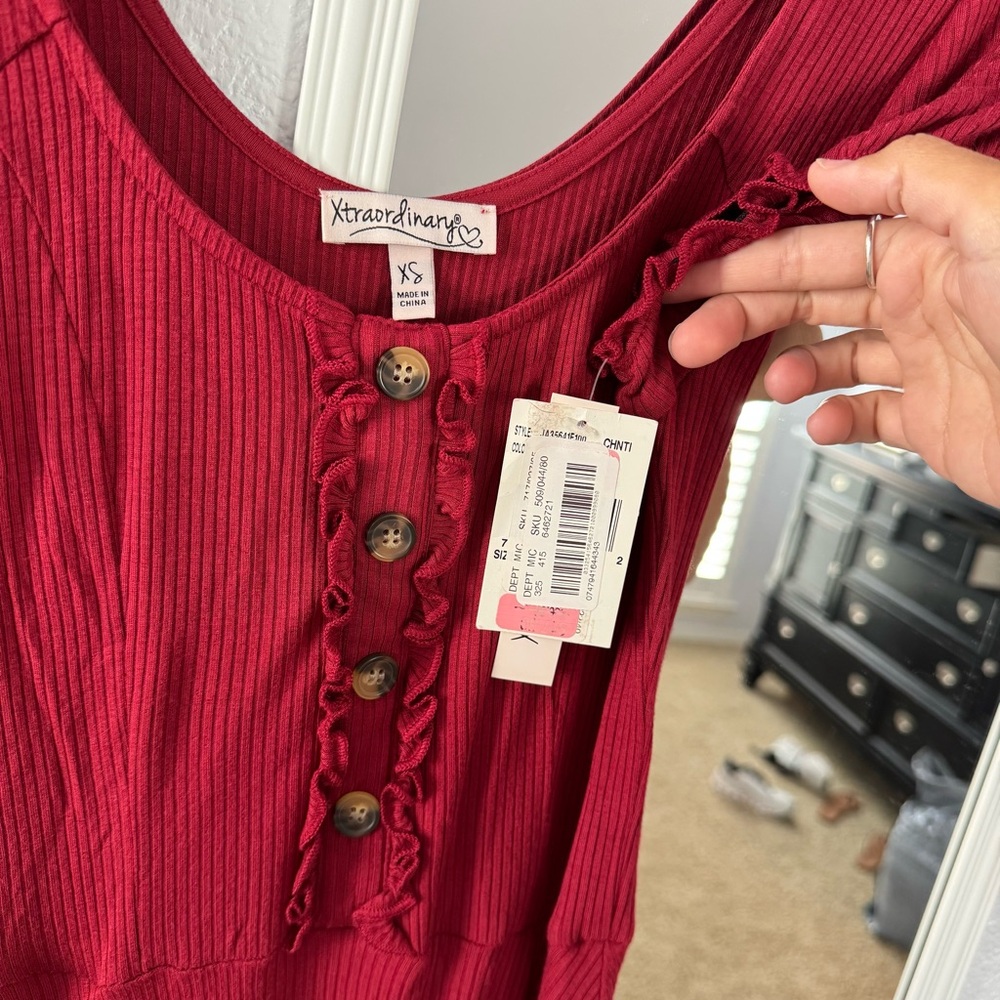 Red Button-Front Dress - Picture 3 of 4